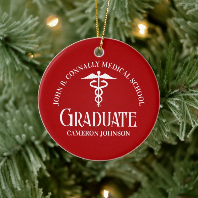Customized Red Medical School Graduation Christmas Ceramic Tree Decoration (Tree)
