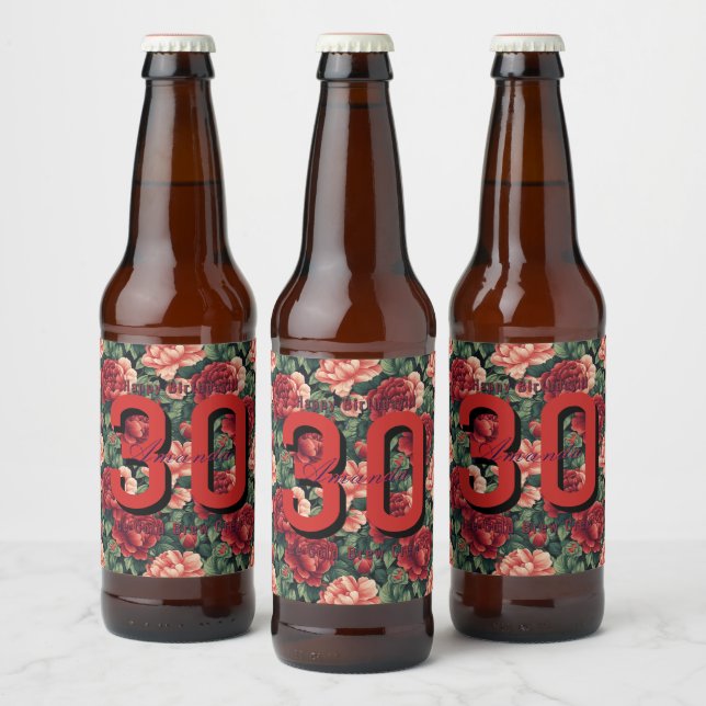 Customized Rose Flower Birthday Beer Bottle Label (Bottles)
