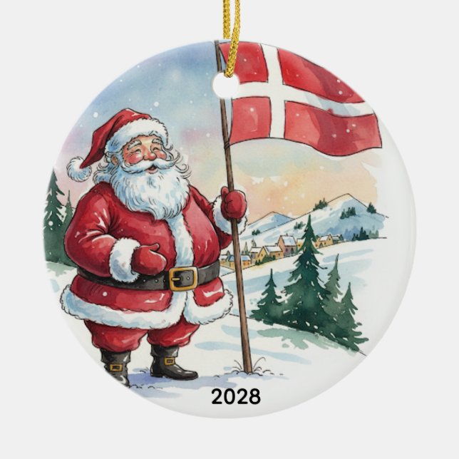 Customized Santa in Denmark  Ceramic Tree Decoration (Front)