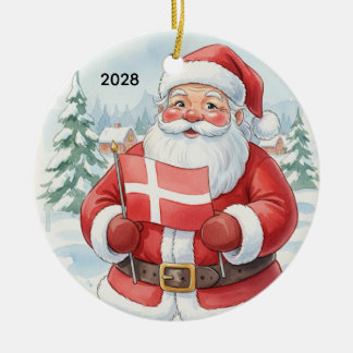 Customized Santa with Denmark Flag Ceramic Tree Decoration