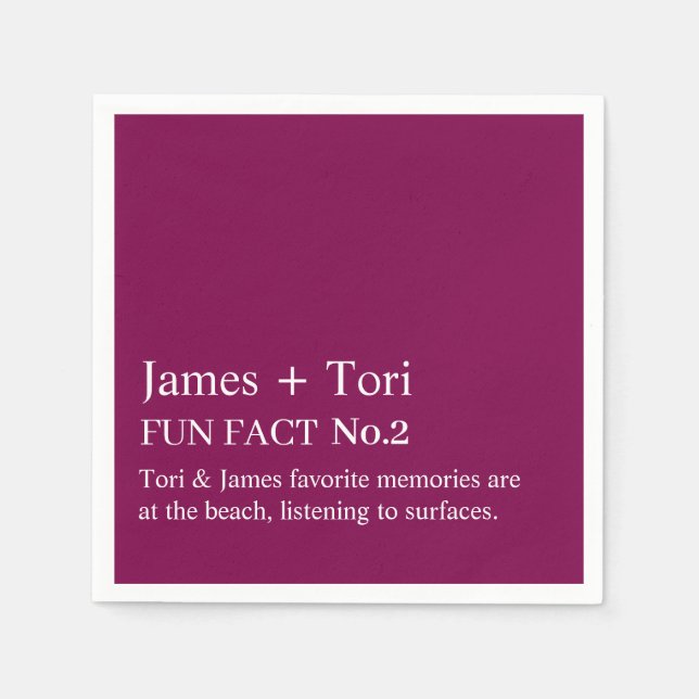 CUSTOMIZED TEXT FUN FACT MODERN STYLISH WEDDING  NAPKIN (Front)
