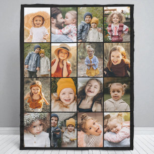 Customized Unique Color 16 Photo Collage Modern  Fleece Blanket