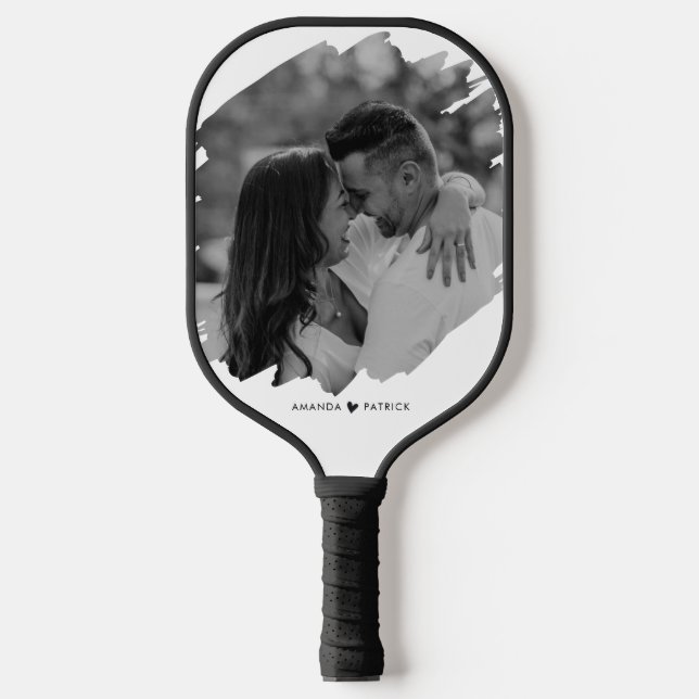 Customized Valentines Day Modern Photo Couple Pickleball Paddle (Front)
