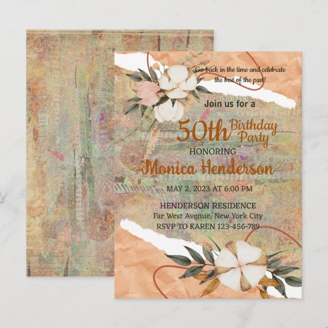 CUSTOMIZED VINTAGE THEME  BIRTHDAY INVITATION CARD (Front/Back)