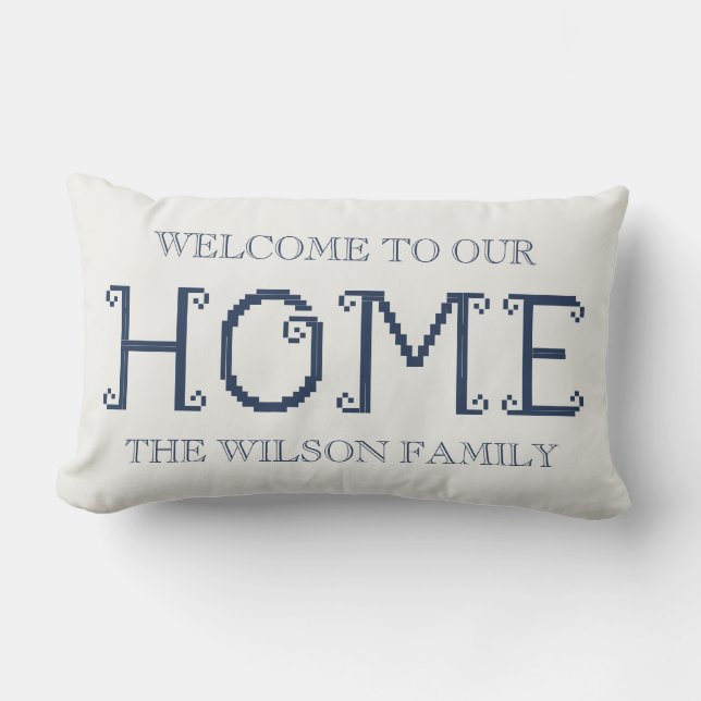 Customized "Welcome to Our Home" with Family Name Lumbar Cushion (Front)