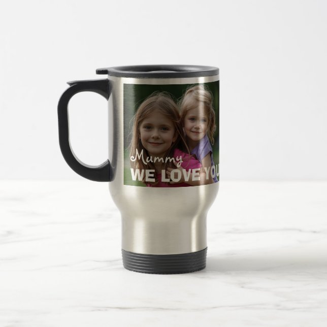 Customized with 2 and text travel mug (Left)