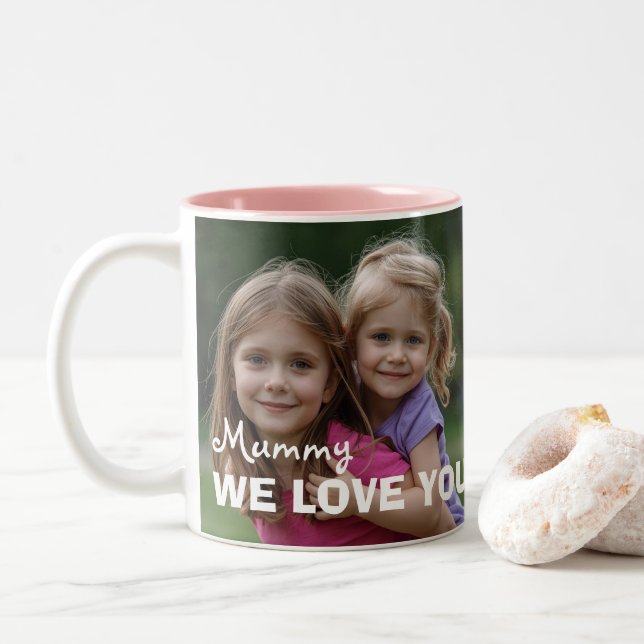 Customized with 2 and text Two-Tone coffee mug (With Donut)