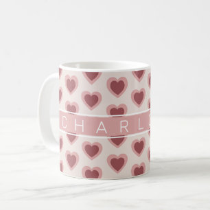 Customized Y2K Heart in Bordeaux Pink Retro Coffee Mug