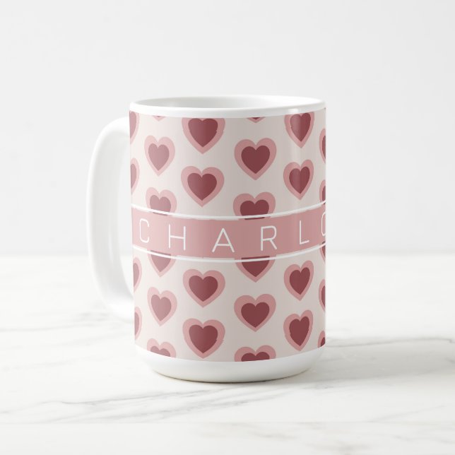 Customized Y2K Heart in Bordeaux Pink Retro Coffee Mug (Front Left)