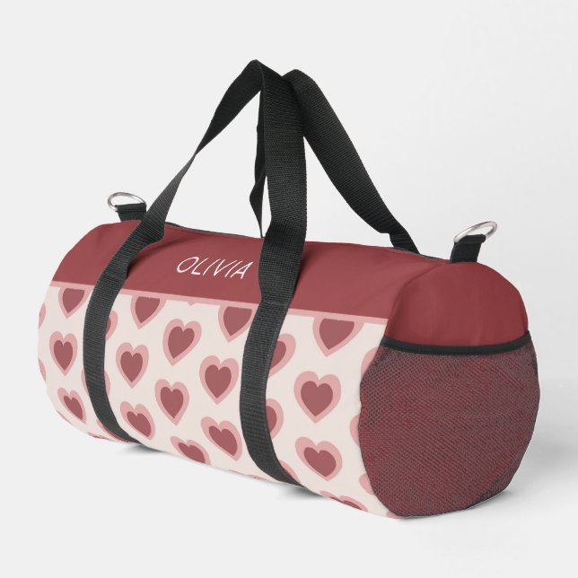Customized Y2K Heart in Bordeaux Pink Retro Duffle Bag (Right Corner)
