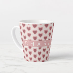 Customized Y2K Heart in Bordeaux Pink Retro Latte Mug
