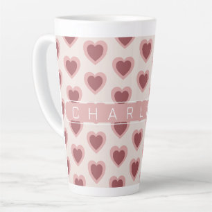 Customized Y2K Heart in Bordeaux Pink Retro Latte Mug