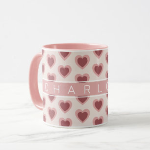 Customized Y2K Heart in Bordeaux Pink Retro Mug