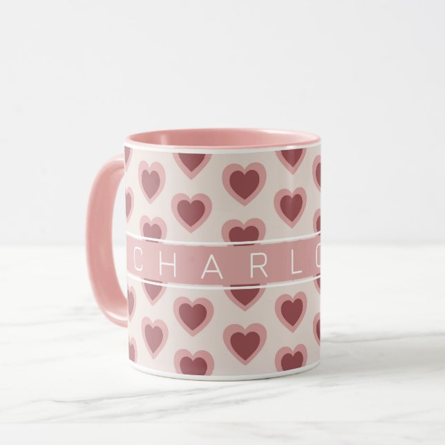 Customized Y2K Heart in Bordeaux Pink Retro Mug (Front Left)