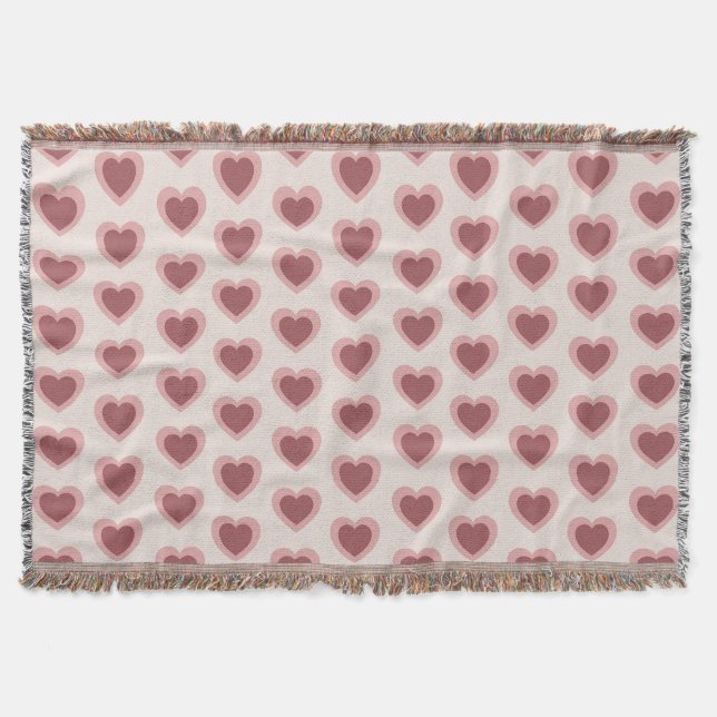 Customized Y2K Heart in Bordeaux Pink Retro Throw Blanket (Front)