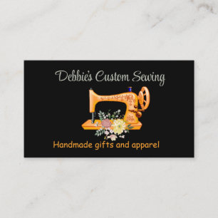 Customized Yellow Sewing Machine on Black  Business Card