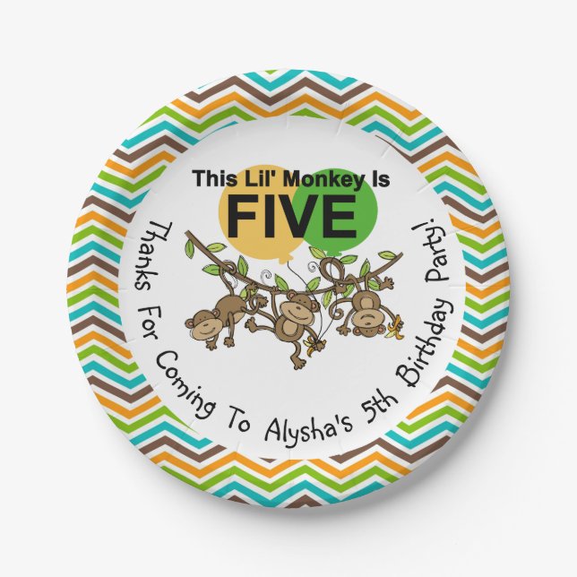 CustomizedLittle Monkeys 5th Birthday Paper Plates (Front)