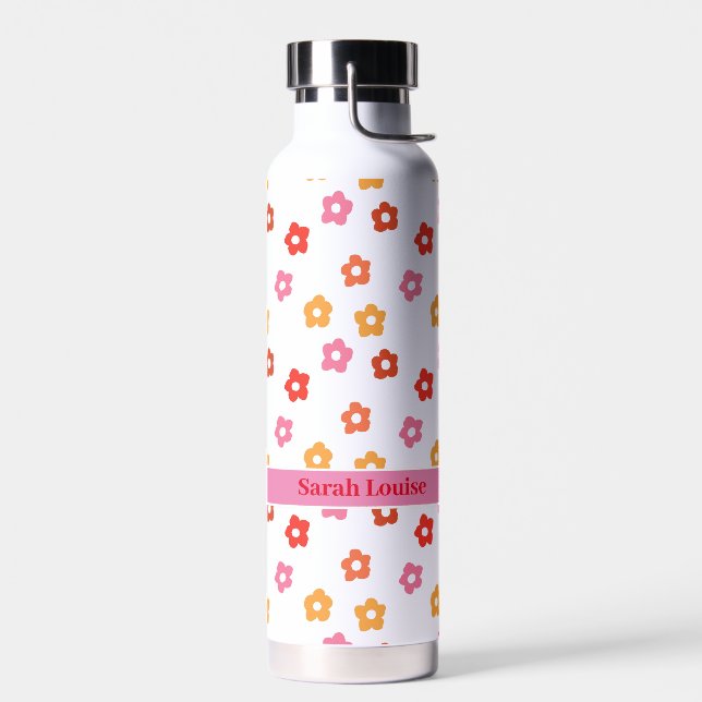 CustomMinimal Cute Pink Yellow Red  Floral Pattern Water Bottle (Left)