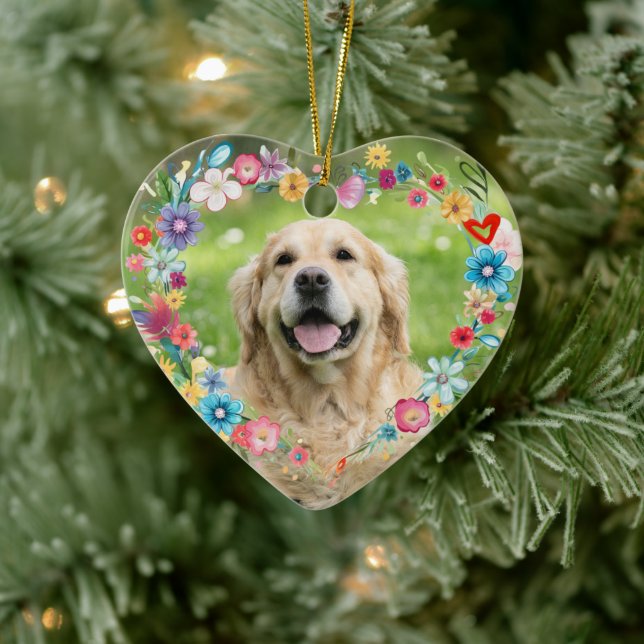 CustomPhoto Pet Memorial Floral Heart Shaped  Ceramic Tree Decoration (Tree)