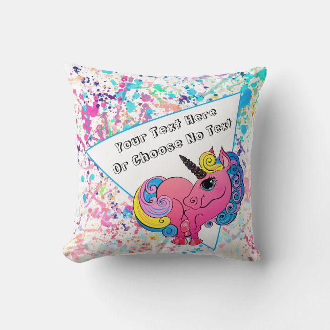 CustomText/ 1990s 90s Colourful Retro Pink Unicorn Cushion (Front)
