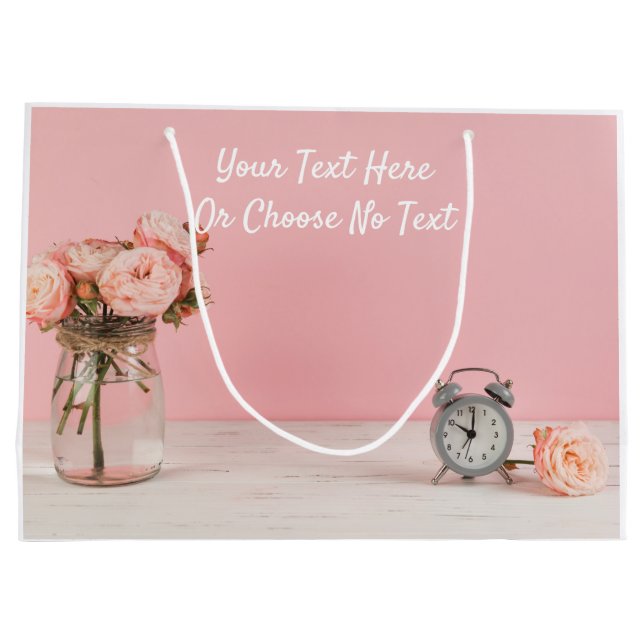 CustomText Rustic Shabby Chic Romantic Pink Floral Large Gift Bag (Back)