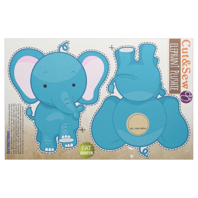 Cut and Sew: Blue Elephant Fabric (Fat Quarter)