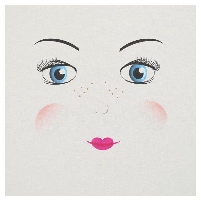 Cut And Sew Cute Big Blue Eyed Rag Doll Faces Fabric (Swatch)