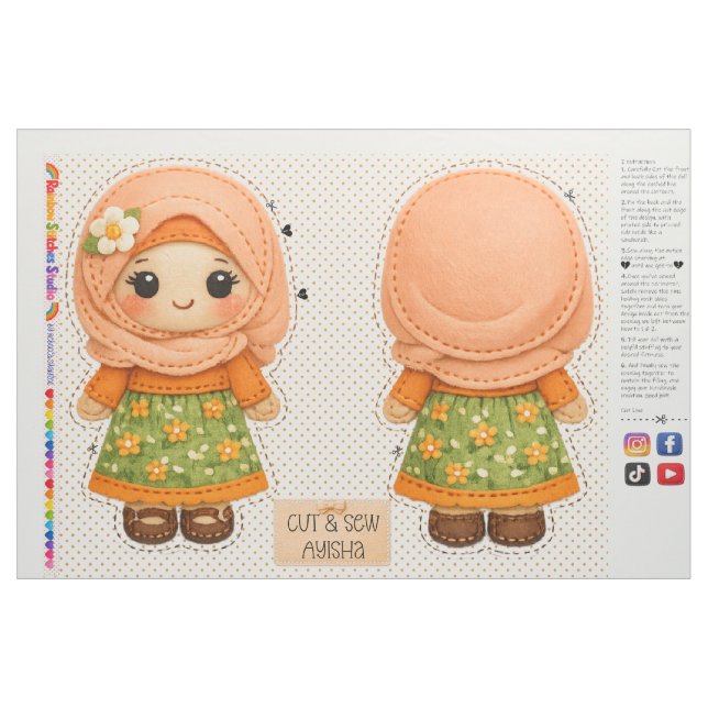 Cut and Sew Plushie - beginner kids sewing project Fabric (Fat Quarter)