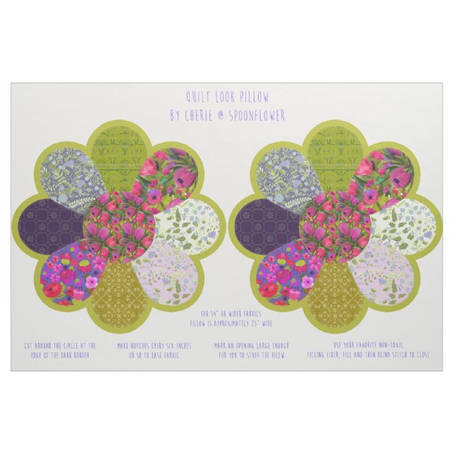 Cut and Sew Quilt Style Round Flower Pillow Kit  Fabric (Fat Quarter)