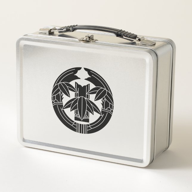 Cut bamboo in embracing bamboo leaves metal lunch box (Front)