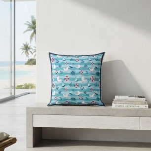 Cut Coastal Beach House Blue Marine Pattern Cushion