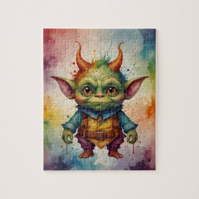 Cut colorful funny little goblin  jigsaw puzzle (Vertical)