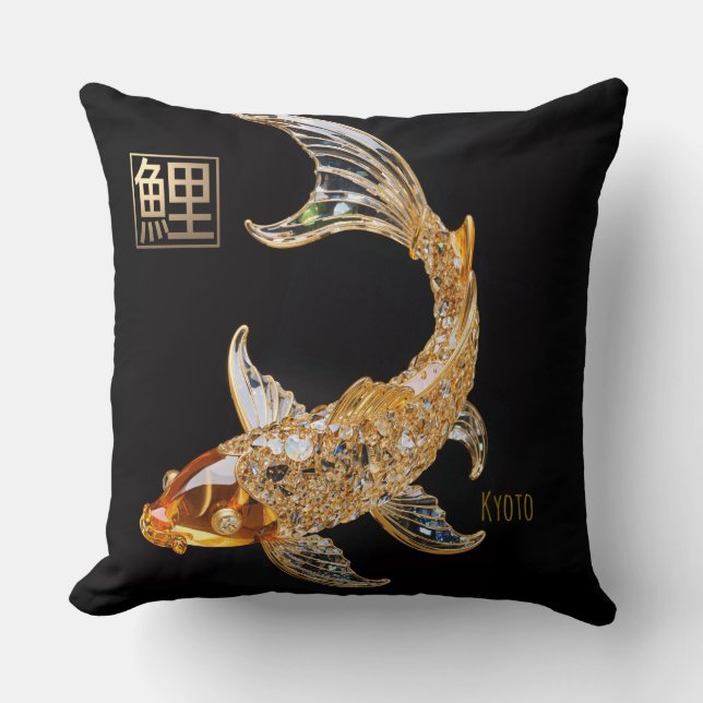 Cut Crystal-Gold Glass Koi Fish|Throw Pillow (Front)