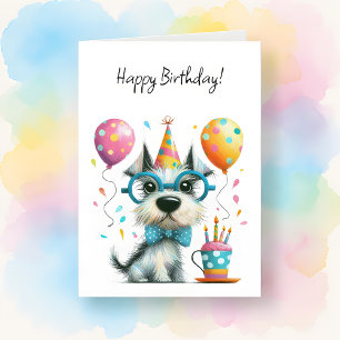 Cut Dog in Glasses and a Party Hat Birthday Card