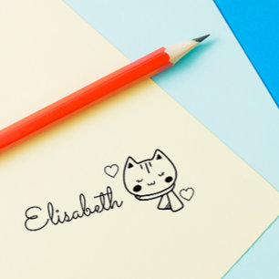 Cut Doodle Kitty Cat Custom Name Personalised Self Self-inking Stamp