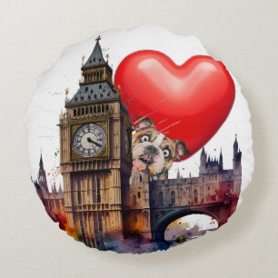 Cut funny London watercolour scene  Round Cushion