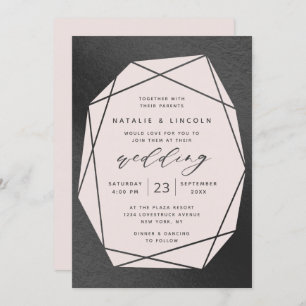 Cut Gemstone Blush Pink & Black Foil Wedding Invitation