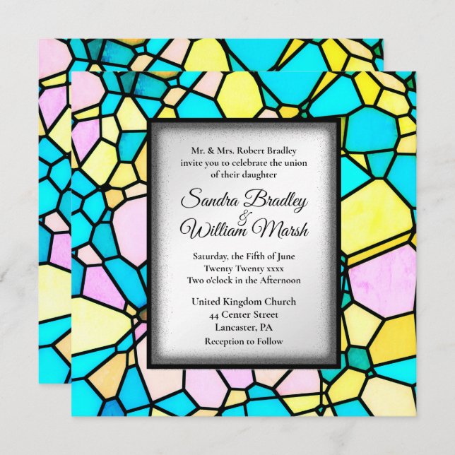 Cut Glass Mosaic Gold Wedding Invitation (Front/Back)