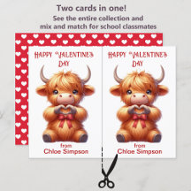 Cut Highland Cow Kid's Valentine Classroom Card