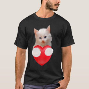 Cut Kitten Hugging a heart for Men Women and kids T-Shirt