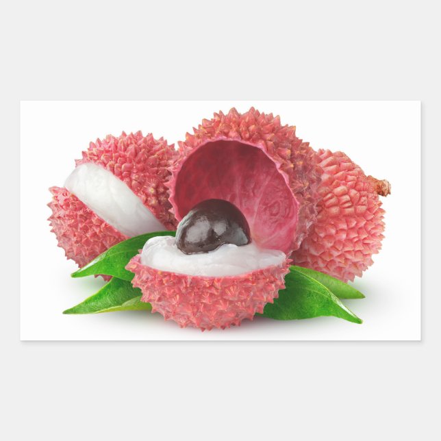 Cut lychee fruits rectangular sticker (Front)