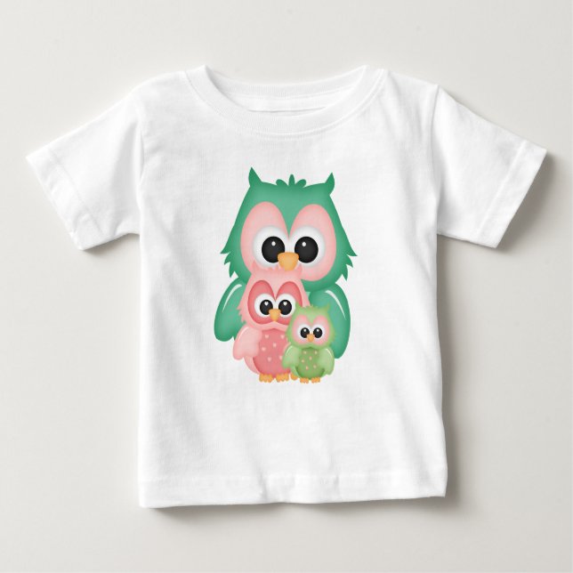 Cut Owls Branch Pink Mint Green Birds Baby T-Shirt (Front)