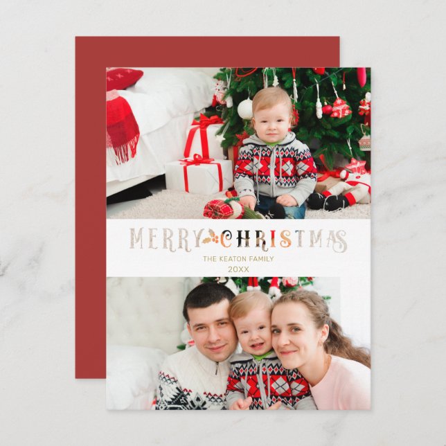 Cut Paper Effect Christmas Custom Photo Script Holiday Card (Front/Back)