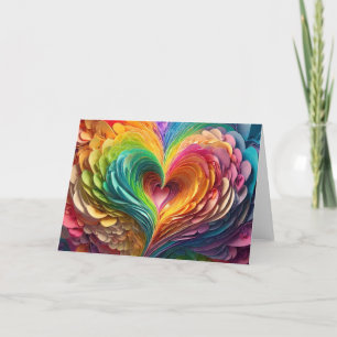 Cut paper hearts in rainbow colours holiday card