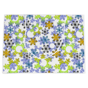 Cut paper snowflakes multicolored on white large gift bag