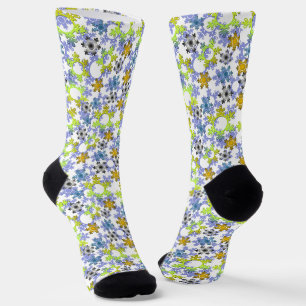 Cut paper snowflakes multicolored on white socks