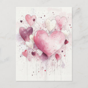 Cut pink and white Hearts  Valentine's Greeting Postcard