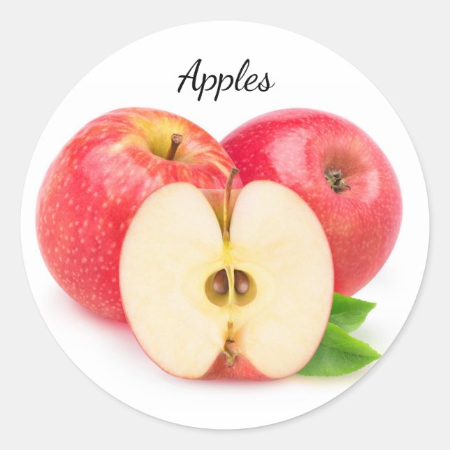 Cut red apples classic round sticker (Front)
