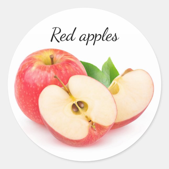 Cut red apples classic round sticker (Front)