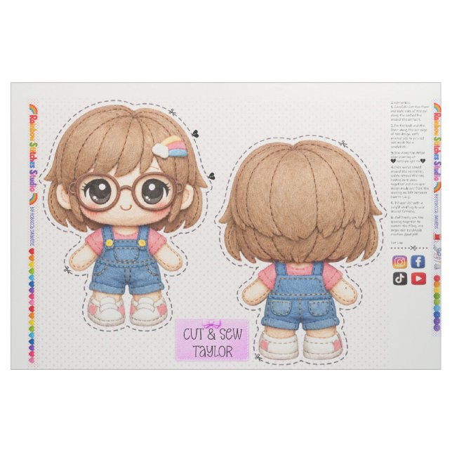 Cut & Sew plushie kids sewing for beginners Fabric (Fat Quarter)